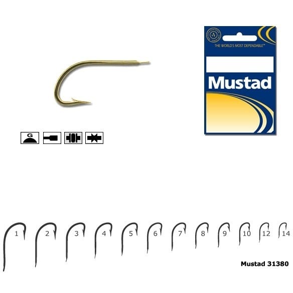 Carlig Mustad M31380, Forjat cu Tija Scurta, Auriu, 10buc (Marime Carlige: Nr. 2)