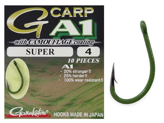 Carlige crap A1 G-CARP Green SUPER 10buc/plic Gamakatsu (Marime Carlige: Nr. 6)