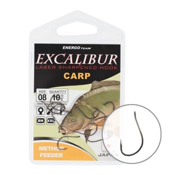 Carlige Excalibur Carp Method Feeder, 10buc (Marime Carlige: Nr. 12)