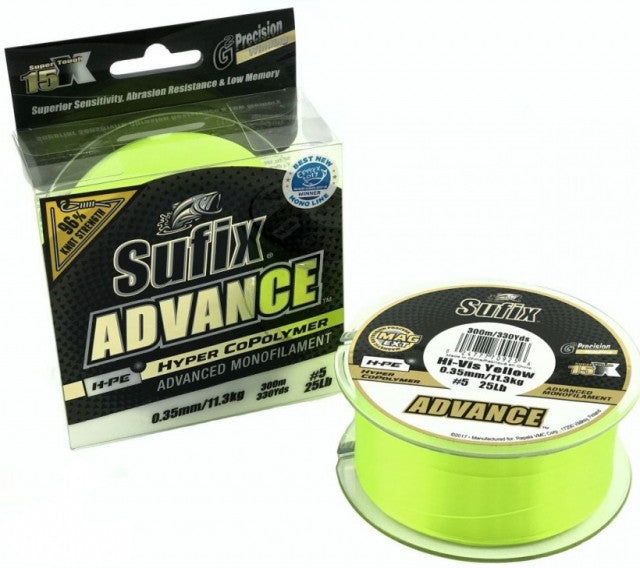 Fir Sufix Advance HMPE Hyper CoPolymer, Hi Vis Yellow, 300m (Diametru fir: 0.16 mm)